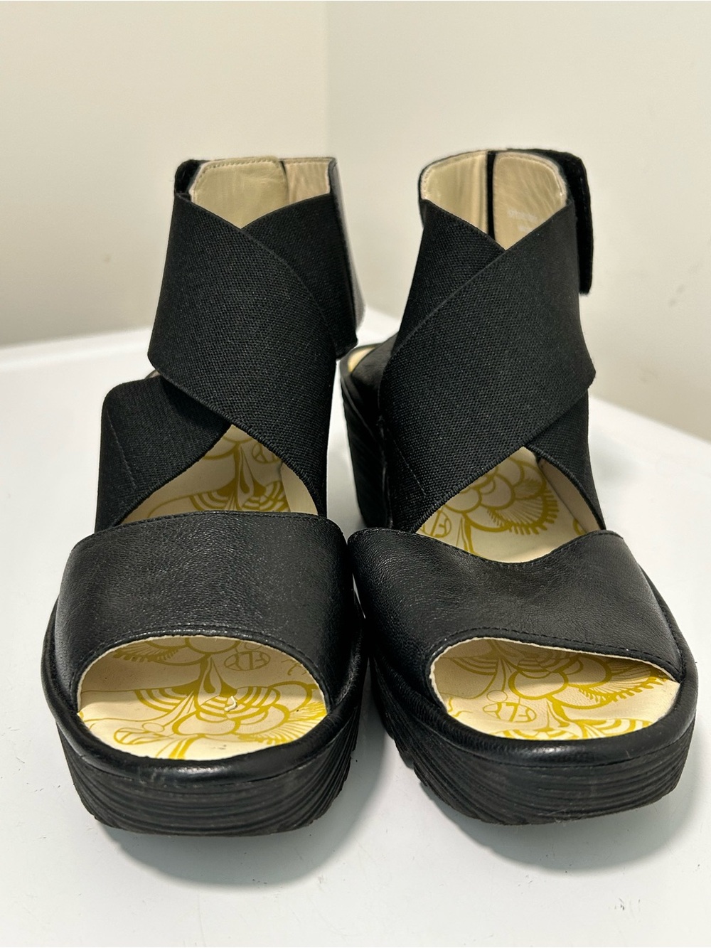 Fly London Yuba Wedge Sandals Black Size 8 - 8.5 US 39 EU - Picture 4 of 15